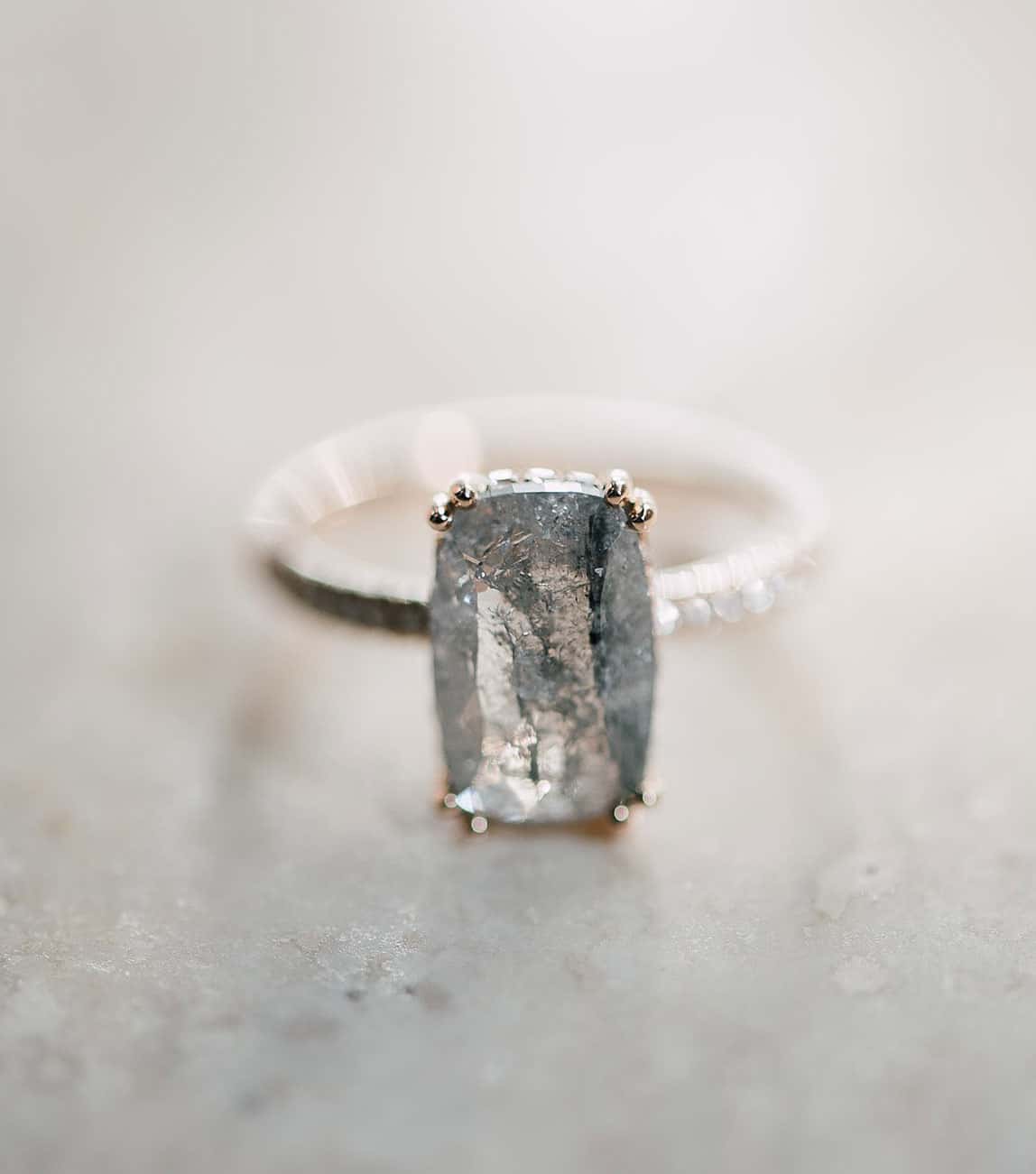 crown salt pepper diamond engagement ring